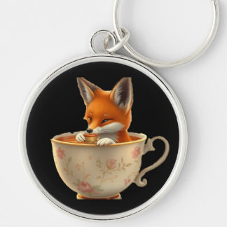Cute Fox Drinking Tea on Groomsmen Gift キーホルダー