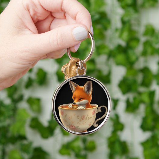 Cute Fox Drinking Tea on Keychain キーホルダー (手)
