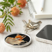 Cute Fox Drinking Tea on Keychain キーホルダー (側面)