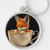Cute Fox Drinking Tea on Keychain キーホルダー (正面)