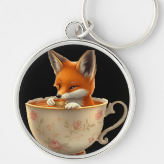 Cute Fox Drinking Tea on Keychain キーホルダー