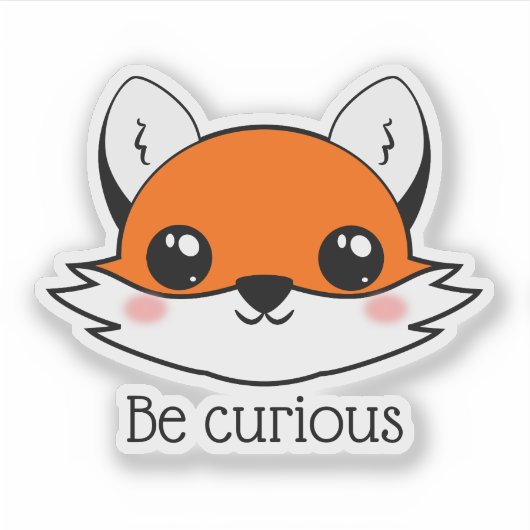 Cute Fox Face Be Curious シール (正面)