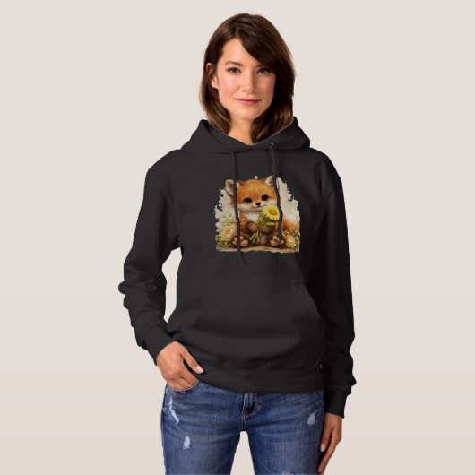 Cute Fox Flower Hoodie – Kawaii Animal Gift パーカ (正面フル)