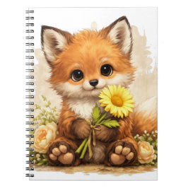 Cute Fox Flower Notebook – Kawaii Animal ノートブック