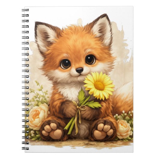 Cute Fox Flower Notebook – Kawaii Animal ノートブック (正面)