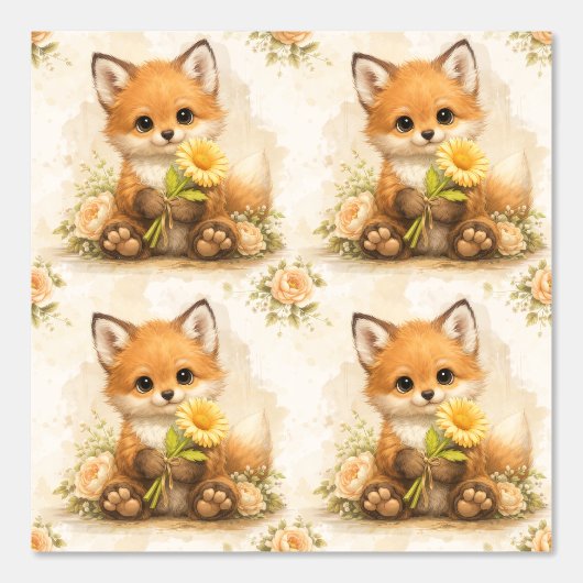 Cute Fox Flower Pattern Wallpaper Nursery 壁紙 (正面)