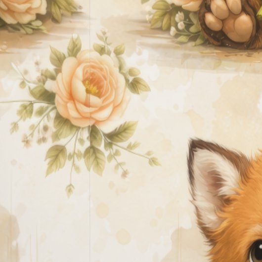 Cute Fox Flower Pattern Wallpaper Nursery 壁紙 (縫い目)