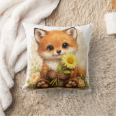 Cute Fox Flower Pillow Kawaii Animal Decor クッション (ブランケット)