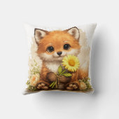 Cute Fox Flower Pillow Kawaii Animal Decor クッション (裏面)