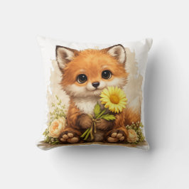 Cute Fox Flower Pillow Kawaii Animal Decor クッション