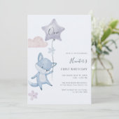 Cute Fox Flying Balloon Boy First Birthday Party 招待状 (スタンド正面)