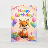 Cute Fox Happy Birthday Card for Kids カード (正面)