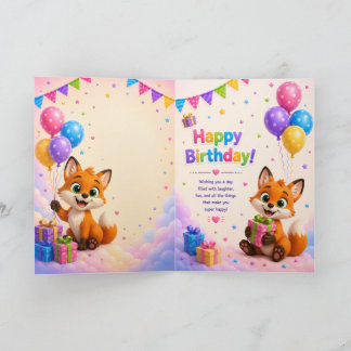 Cute Fox Happy Birthday Card for Kids カード