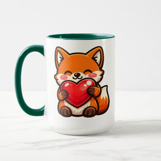 Cute Fox Heart Mug – Kawaii Fox with Red Heart マグカップ (左)