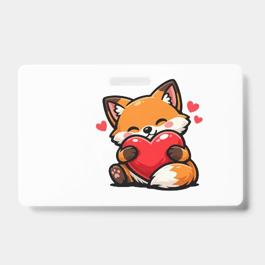 Cute Fox Hugging Heart – Kawaii Love Animal バッジ (正面)
