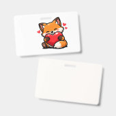 Cute Fox Hugging Heart – Kawaii Love Animal バッジ (正面＆裏面)