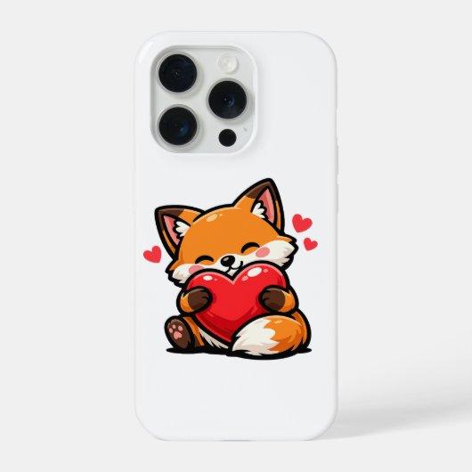 Cute Fox Hugging Heart – Kawaii Love Animal iPhoneケース (裏面)