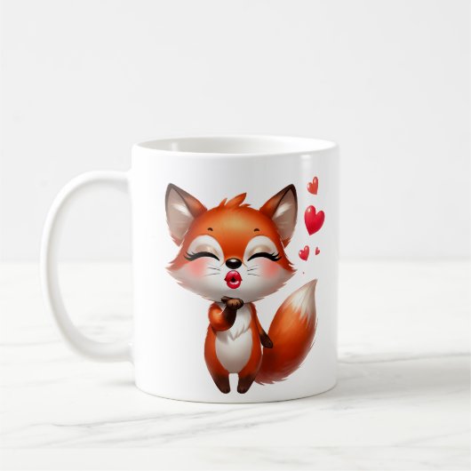 Cute Fox Illustration with Hearts コーヒーマグカップ (左)
