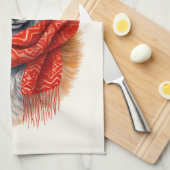 Cute Fox in a Red Scarf Autumn Image キッチンタオル (四つ折り)