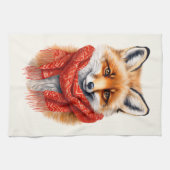 Cute Fox in a Red Scarf Autumn Image キッチンタオル (横)