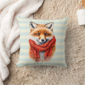 Cute Fox in a Red Scarf Autumn Image クッション (ブランケット)