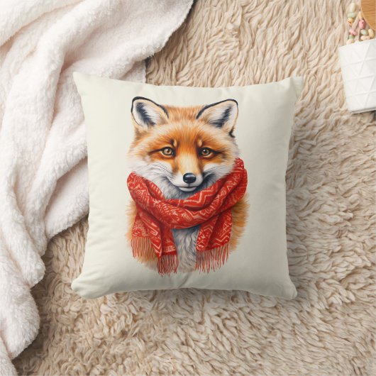 Cute Fox in a Red Scarf Autumn Image クッション (ブランケット)