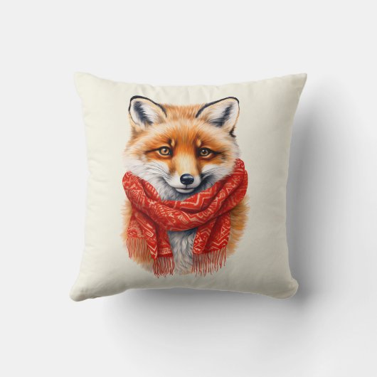 Cute Fox in a Red Scarf Autumn Image クッション (裏面)