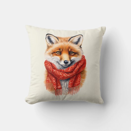 Cute Fox in a Red Scarf Autumn Image クッション (正面)