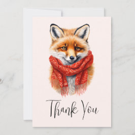 Cute Fox in a Red Scarf Autumn Image サンキューカード