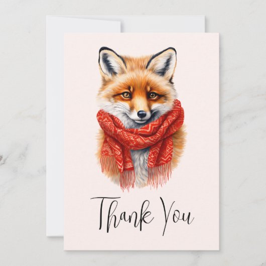 Cute Fox in a Red Scarf Autumn Image サンキューカード (正面)