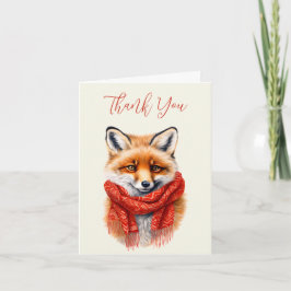 Cute Fox in a Red Scarf Autumn Image サンキューカード