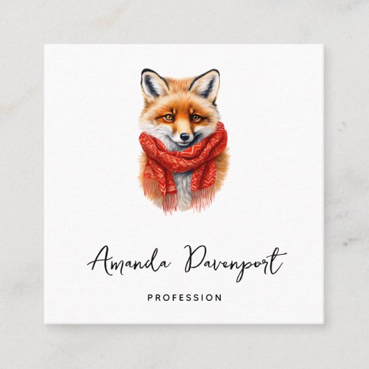 Cute Fox in a Red Scarf Autumn Image スクエア名刺 (正面)