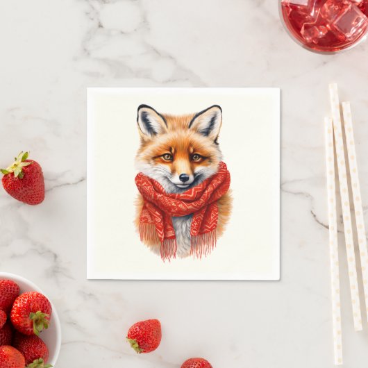 Cute Fox in a Red Scarf Autumn Image スタンダードカクテルナプキン (インサイチュ)