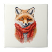 Cute Fox in a Red Scarf Autumn Image タイル (正面)