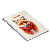 Cute Fox in a Red Scarf Autumn Image ノートブック (右側)