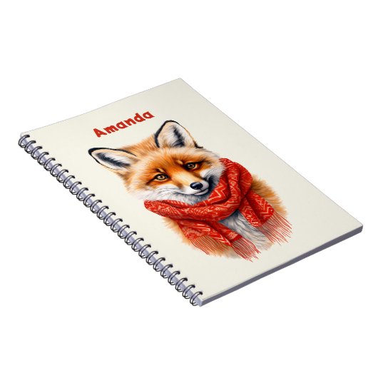Cute Fox in a Red Scarf Autumn Image ノートブック (右側)