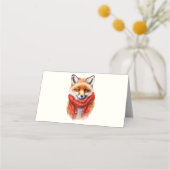 Cute Fox in a Red Scarf Autumn Image プレイスカード (正面)
