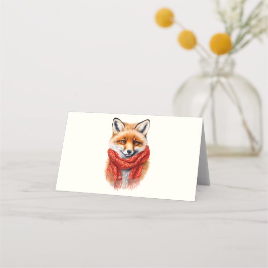 Cute Fox in a Red Scarf Autumn Image プレイスカード (正面)