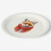 Cute Fox in a Red Scarf Autumn Image ペーパープレート (アングル)