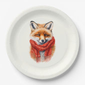 Cute Fox in a Red Scarf Autumn Image ペーパープレート (正面)