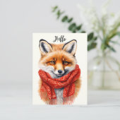 Cute Fox in a Red Scarf Autumn Image ポストカード (スタンド正面)