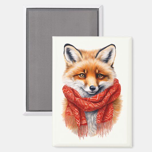 Cute Fox in a Red Scarf Autumn Image マグネット (正面/裏面)
