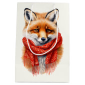 Cute Fox in a Red Scarf Autumn Image ミディアムペーパーバッグ (裏面)