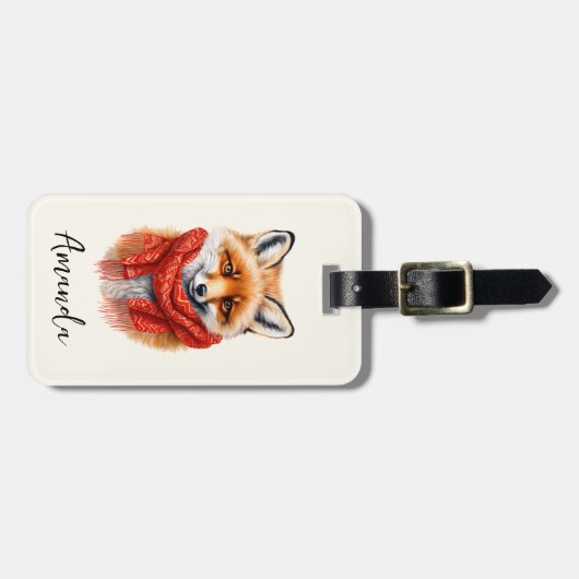 Cute Fox in a Red Scarf Autumn Image ラゲッジタグ (正面横)