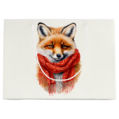 Cute Fox in a Red Scarf Autumn Image ラージペーパーバッグ (正面)