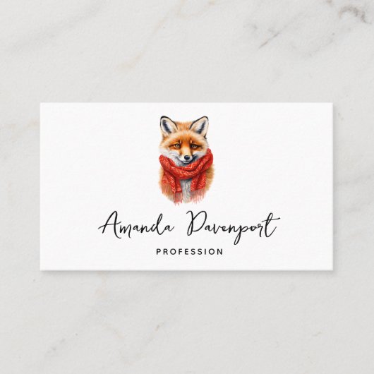 Cute Fox in a Red Scarf Autumn Image 名刺 (正面)