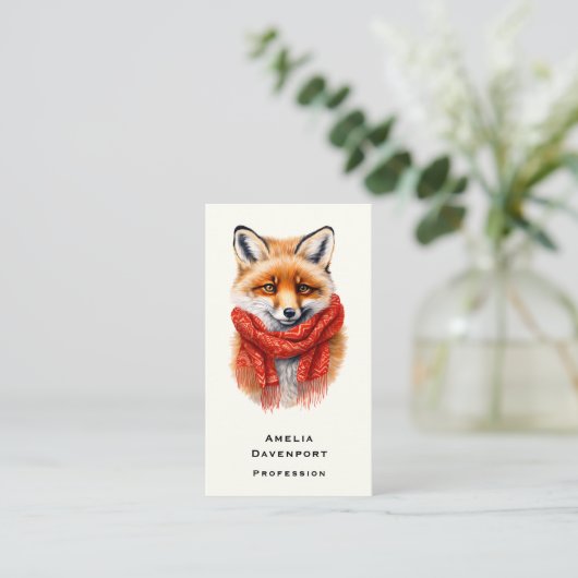Cute Fox in a Red Scarf Autumn Image 名刺 (スタンド正面)