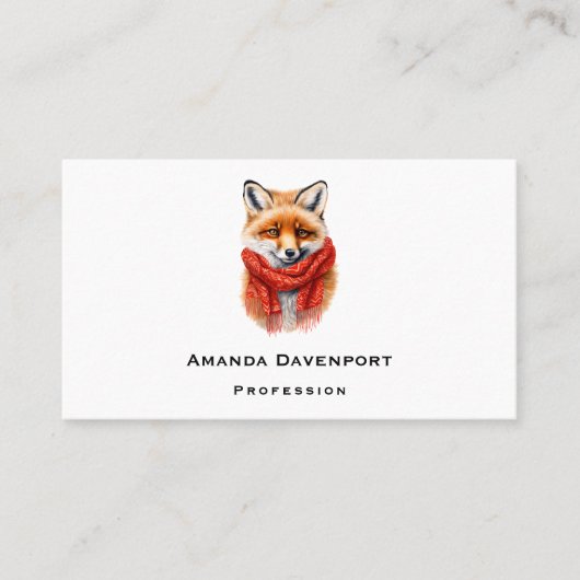 Cute Fox in a Red Scarf Autumn Image 名刺 (正面)