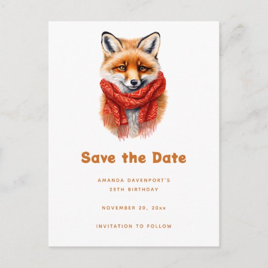Cute Fox in a Red Scarf Autumn Image 案内ポストカード (正面)
