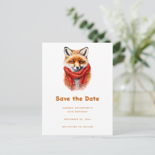 Cute Fox in a Red Scarf Autumn Image 案内ポストカード (スタンド正面)